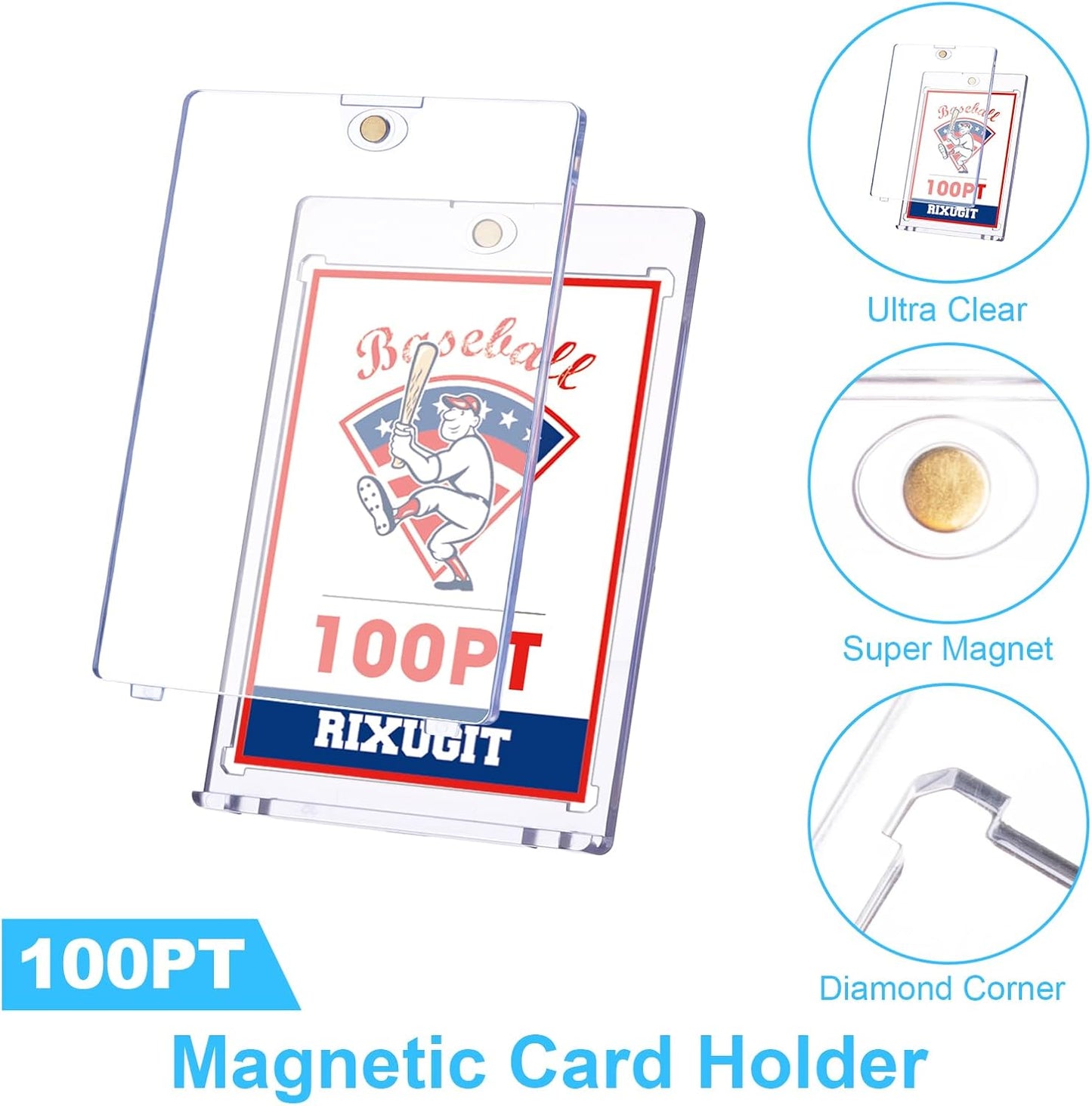 20-Pack One Touch Magnetic Card-Holder - 100PT Magnetic Sports Card Holders, Trading Card Holder, UV Protection， Sports Card Protectors, Magnet Case Fit for Standard Cards Storage and Display