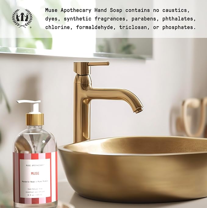 Muse Apothecary Hand Ritual - Aromatic and Nourishing Hand Soap, Infused with Natural Aromatherapy Essential Oils - Great Valentine's Day Gift - 16 oz, Mandarin Rosè + Pink Pomelo, 2 Pack