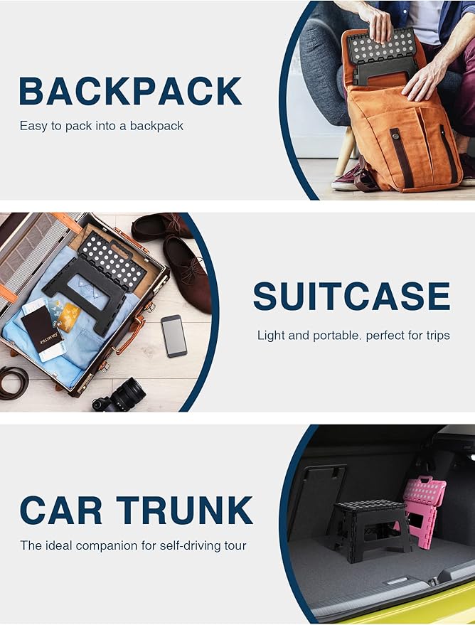 Dyforce 9 Inch Folding Step Stool for Kids and Adults, Collapsible Light-Weight Foot Stools Foldable for Toddler, Kitchen, Bathroom, 300 lb Capacity (Black)