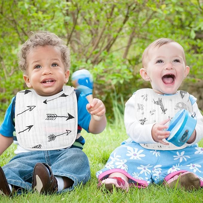 Zainpe 6Pcs Snap Muslin Bibs for Baby Machine Washable Adjustable Unisex Burp Cloths with 6 Absorbent Soft Layers, Animal Pattern Bib for Newborns Toddlers Infants 3 to 36 Months Drooling Teething