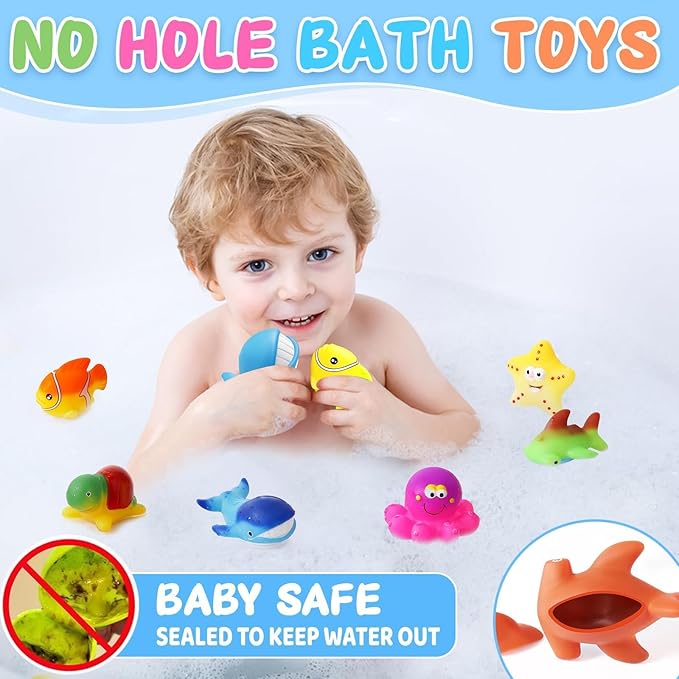 Color Changing No Hole Bath Toys for Kids Ages 1-3 4-8, Toddler Bath Toys, Sea Creatures Christmas Stocking Stuffers Christmas Birthday Gifts Pool Bathub Beach Water Toys Sea Animal with Drying Bag