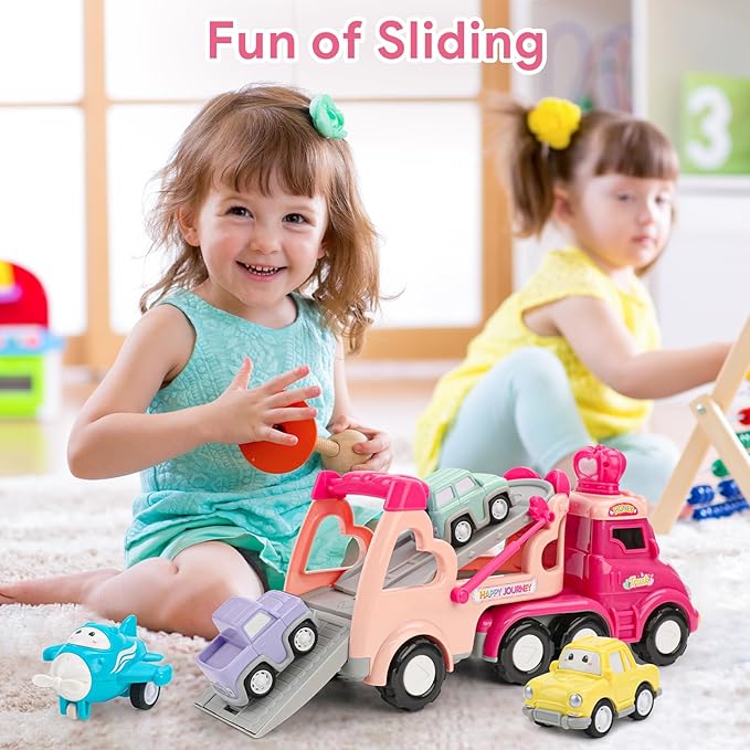 Toddler Car Toys for 1 2 3 4 Year Old Girl, 5-in-1 Pink Princess Truck Girl Cars for Toddlers 1-3 with Light & Sound, Toddler Girl Toys Age 1-2 2-4,Birthday Gifts for Baby Girl Toys