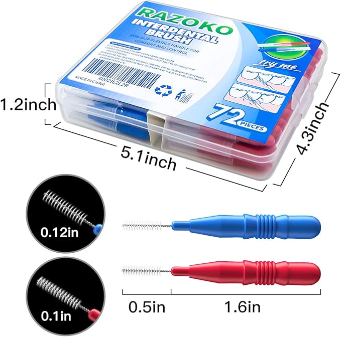 RAZOKO Interdental Brush, Flossing Head,Easy Use Tooth Cleaning Tool 176 Count (2.5mm/3mm)