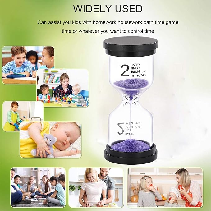 SuLiao 2 Minute Sand Timer Hourglass: Colorful Sand Clock, Purple Small Reloj De Arena Two Minutos, Plastic Hour Glass Sandglass for Kids, Game, Decorative, Kitchen, Toothbrush Timer