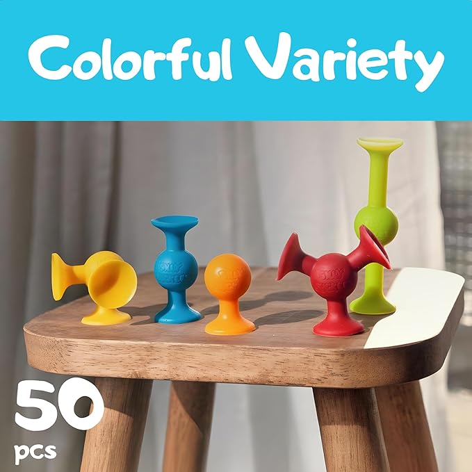 ACME CO 50 Pcs Baby Suction Bath Toys - Fun Squigz, Toddler Sensory & Interactive Building Toys, Montessori Stocking Stuffers