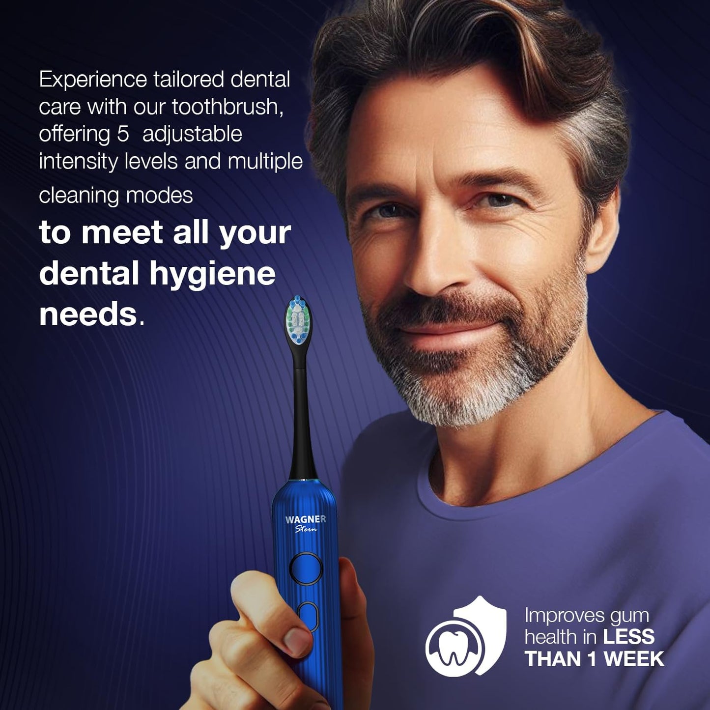 Wagner Stern VibroWave Plus Oscillation & Vibration Sonic Electric Toothbrush with 4 Brush Heads. IPX7 Waterproof.