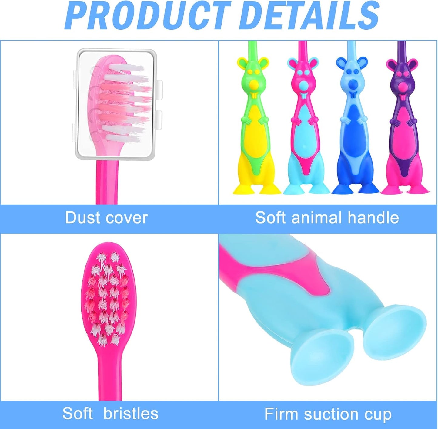 Gerrii Kids Toothbrushes Bulk Soft Lovely Little Kangaroo with Covers Suction Cup Individually Wrapped for Children Toddler Home School Camp Daycare Travel(24 Pcs)