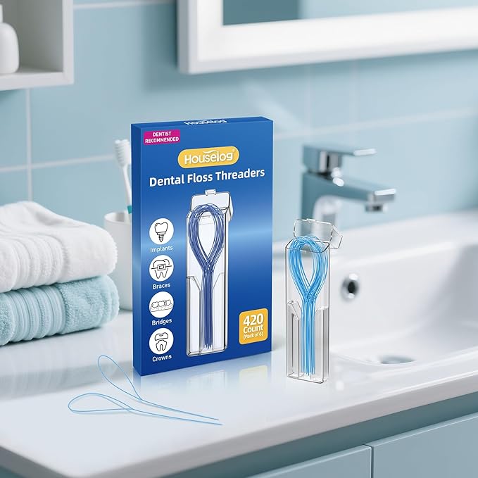 Floss Threaders | 420Count Dental Floss Threaders for Braces,Bridges,and Implants with Portable Travel Case | (6 Pack)