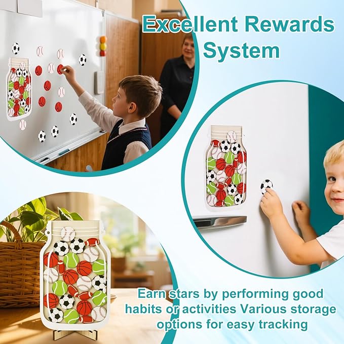 Magnetic Reward Jar for Kids, Personalized Ball Children Reward Jar and Tokens Classroom Incentive System Good Behavior Chart Management Tool Essentials for Boys & Girls Potty Training