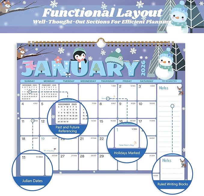 2026 Calendar, Wall Calendar 2026-2027, 18 Month Calendar January 2026 - June 2027, 14.8" X 11.5", Calendar with Twin-Wire Binding, Hanging Hook and Julian Dates (Seasonal Designs)