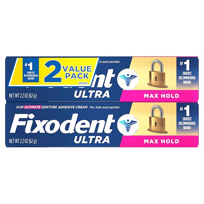 Fixodent Ultra Max Hold Denture Adhesive, 2.2 Ounce (Pack of 2)