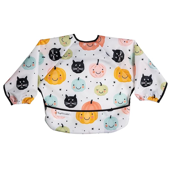 Tiny Twinkle Long Sleeve Bib for Babies & Toddlers – Waterproof Smock Bib for Eating – Machine Washable & Mess-Proof, Baby Feeding Essential & Shower Must-Have(Pumpkins, 6–24M)
