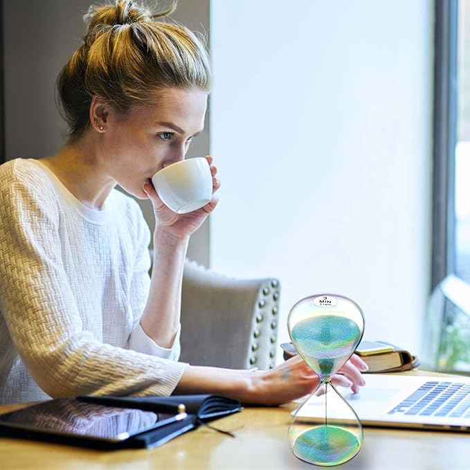 SuLiao Sand Timer 3 Minute Hourglass,Turquoise Sand Clock,Large Reloj De Arenai 3 Min,Colorful Biloba Puff Minimalist Hour Glass Sandglass for Home,Desk,Office Decorative