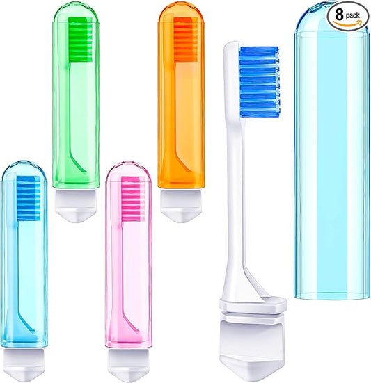 Patelai 8 Pieces Travel Toothbrush Set, Soft Bristle Mini Foldable Tooth Brush with Case, Individually Wrapped Small Portable Travel Size Toiletries Stuff for Camping (Bright Color)