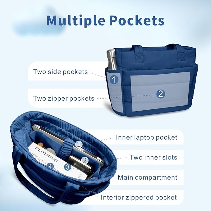 TOPDesign Puffer Tote Bag for Women, Lightweight Puffy Handbag with Compartments, Quilted Shoulder Bag for Work, Travel, Gym