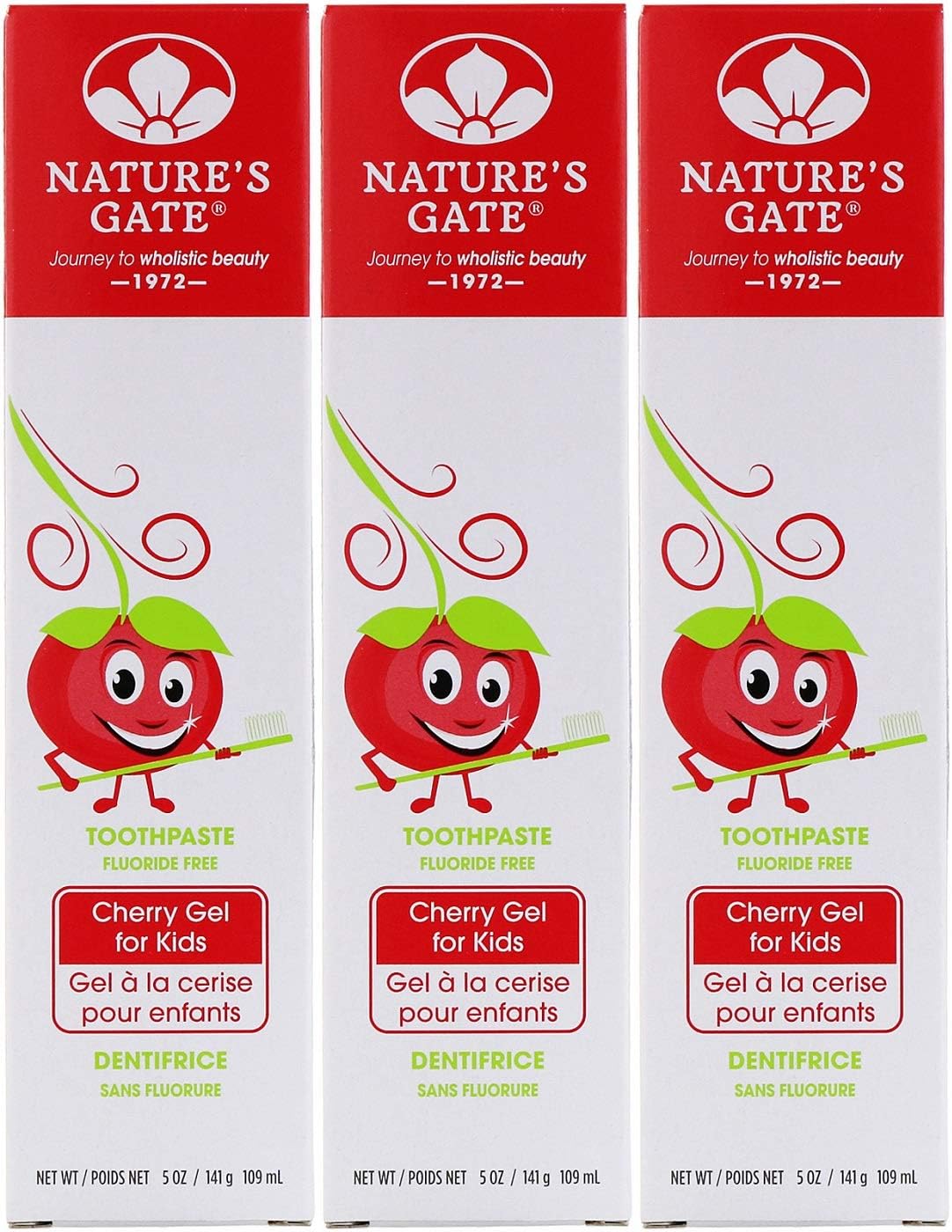 Nature's Gate Natural Toothpaste Gel, Cherry for Kids, 5 oz (Pack of 3) Set
