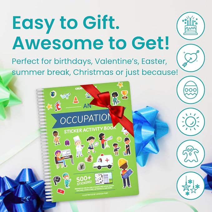 Sticker Book for Kids 2-4, 500+ Kid Stickers, When I Grow Up by Cupkin, 12 Coloring Pages, 12 Side by Side Scenes, Fun Toddler Travel Activity Coloring and Sticker Books for Kids Ages 4-8 + 8-10