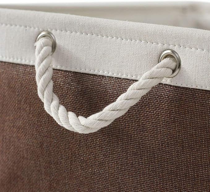 Large Storage Baskets for Shelves, Fabric Baskets for Organizing, Collapsible Storage Bins for Closet, Nursery, Clothes, Home & Office [3-Pack, White&Brown]