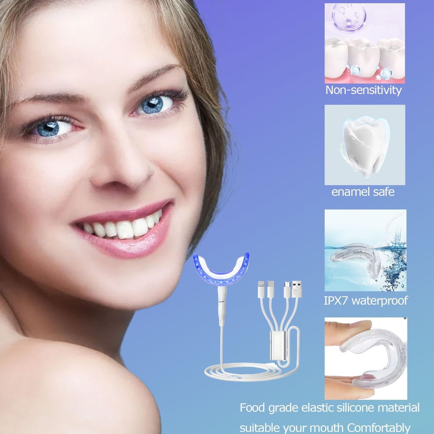 TAWEE Teeth Whitening Kit Safe for Sensitive Teeth & Enamel Wired Tooth whitening Accelerator Light with 16 Blue LED Pure White Teeth Whitener Waterproof