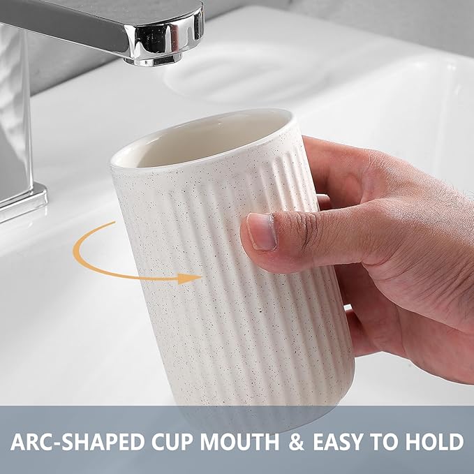 Toothbrush Holders for Bathrooms - 1 Cups Ceramic Toothbrush Toothpaste Holders, Beige Bathroom Tumbler Cups Reusable Toothbrush Mouthwash Cup, Bathroom Counter Organizer