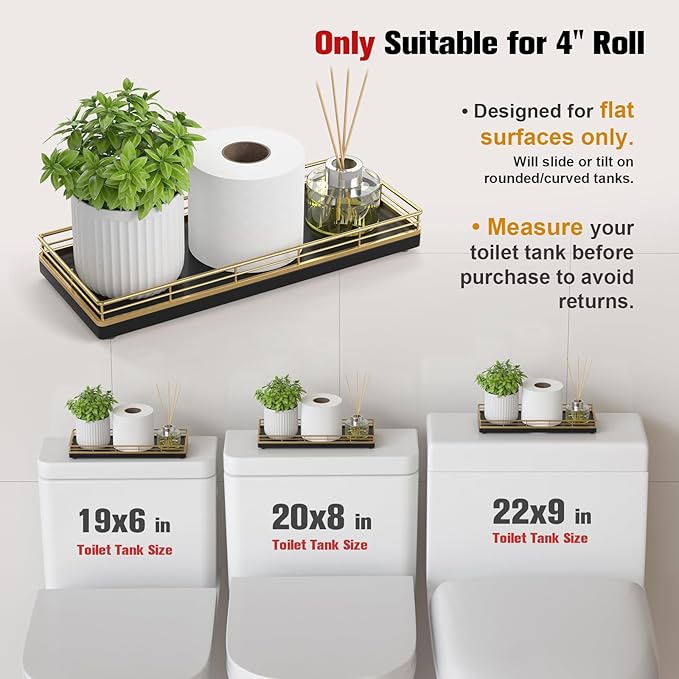 Wooden Decorative Tray, Oak 11.2" L Coffee Table Tray for Kitchen Countertop Soap Sponge Holder Candle Nightstand Table Centerpieces for Dining Room Decor Black Gold