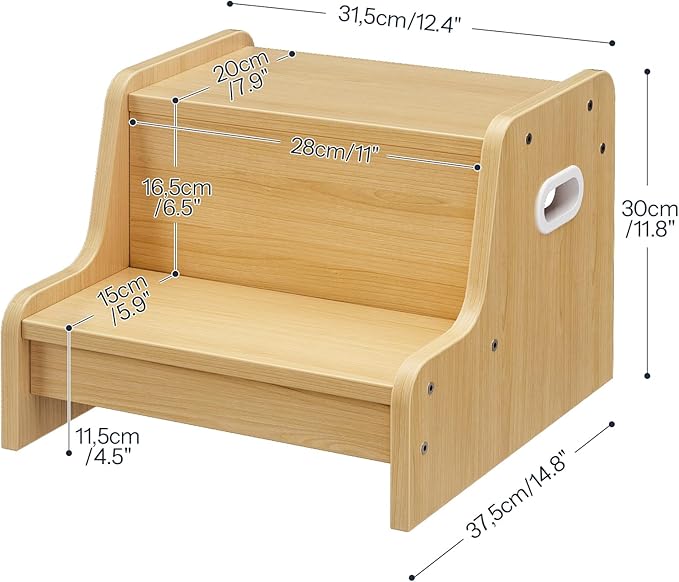 HOOBRO Step Stool for Kids, Two Step Toddler's Stool, Kids Potty Training Stool with Handles, Non-Slip Pads for Safety, Easy to Move, for Sink, Bathroom, Bedroom, Natural NL01JD01