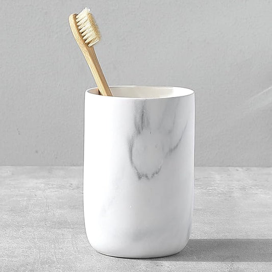 Marble Toothbrush Holders for Bathrooms - 1 Cups Ceramic Toothbrush Toothpaste Holders, White Marble Bathroom Tumbler Cups Reusable Toothbrush Mouthwash Cup, Bathroom Counter Organizer.