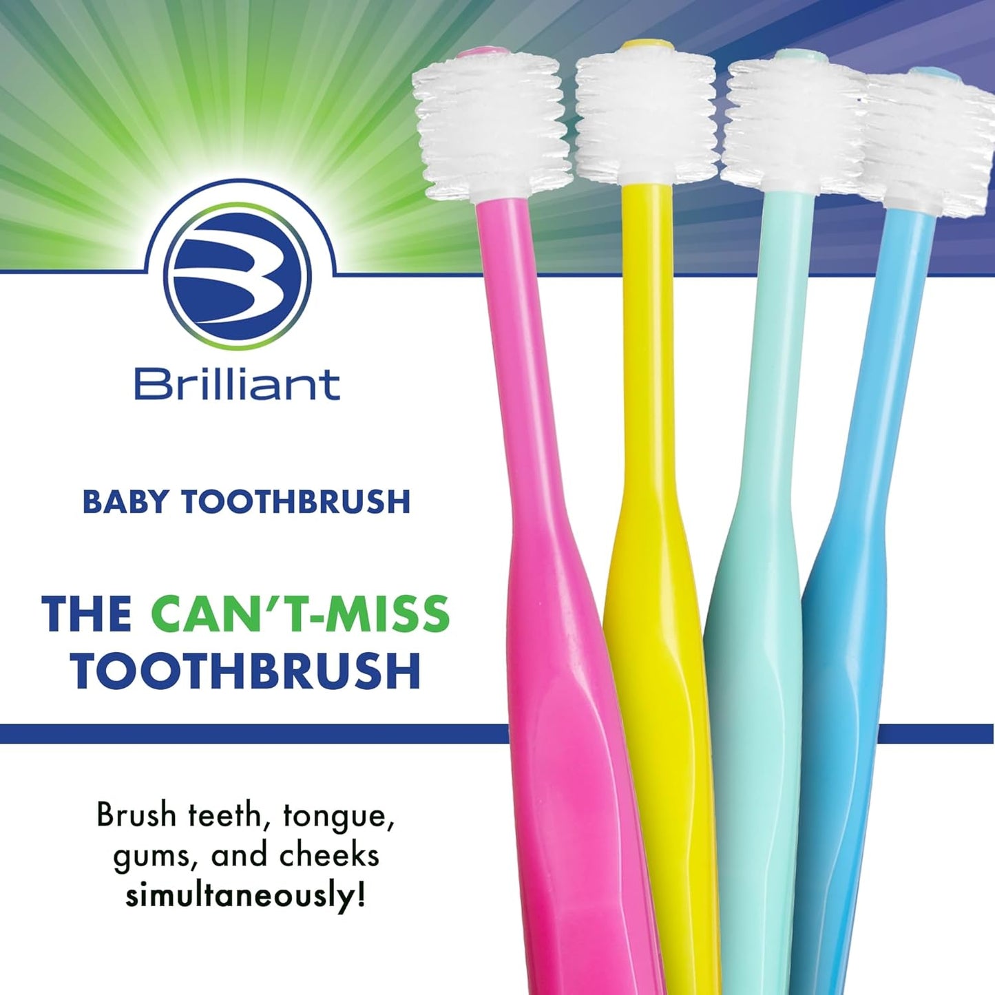 Brilliant Oral Care Baby Toothbrush with Soft Bristles and Round Head, for a Toddler Approved, Easy to Use All-Around Clean Mouth, Ages 0-2 Years, Blue, 1 Pack