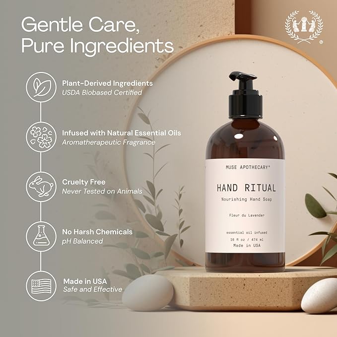 Muse Apothecary Hand Ritual - Aromatic and Nourishing Hand Soap, Infused with Natural Aromatherapy Essential Oils - USDA Certified Biobased - 16 oz, Rosemary Mint + Hemp, 3 Pack