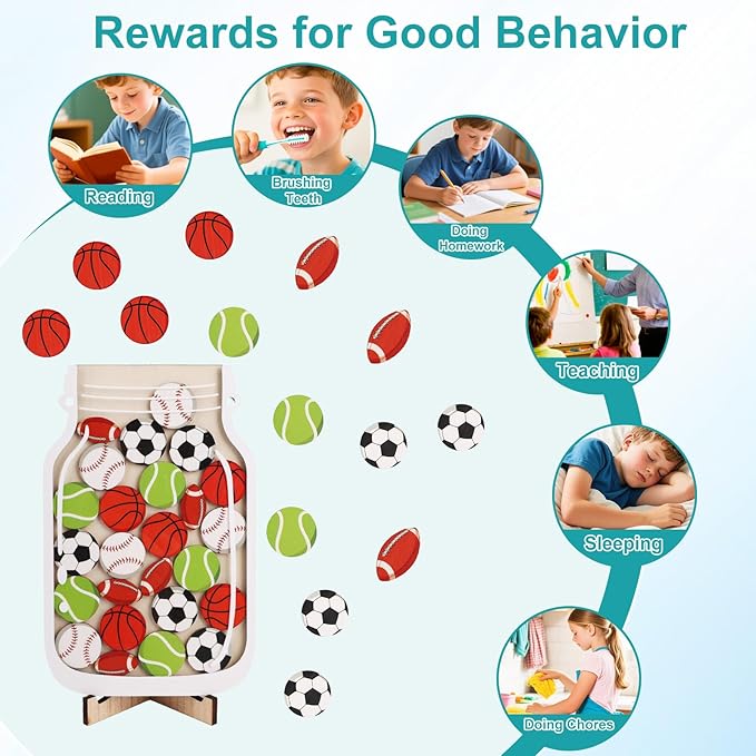 Magnetic Reward Jar for Kids, Personalized Ball Children Reward Jar and Tokens Classroom Incentive System Good Behavior Chart Management Tool Essentials for Boys & Girls Potty Training