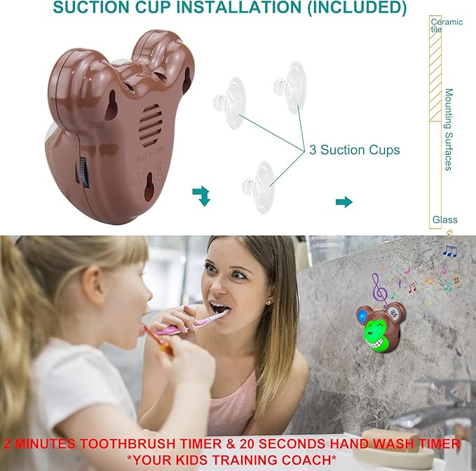 Musical Timer for Kids, Rechargeable Battery 2 Minute Toothbrush Timer and 20 Seconds Bathroom Hand Wash Timers with LED Color Light, 3 Volume Options Musical Timers for Children