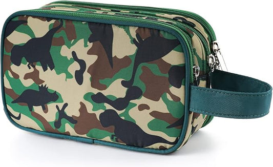 Kids Toiletry Bag for Boys, Travel Toiletry Bag for Little Young Boys Waterproof Hanging Wash Bag Toddler Traveling Toiletries, Dinosaur Camo