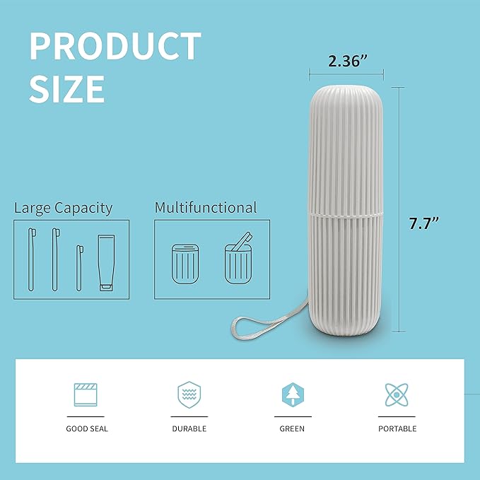 Sunenlyst 2Pcs Travel Toothbrush Holder, Portable Toothbrush Case for Traveling, Camping, Business Trip and School, Multifuction Plastic Toothbrushes Toothpaste Set with Two Colors, Green and Grey