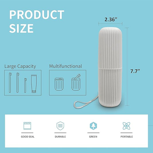 Sunenlyst 2Pcs Travel Toothbrush Holder, Portable Toothbrush Case for Traveling, Camping, Business Trip and School, Multifuction Plastic Toothbrushes Toothpaste Set with Two Colors, Green and Grey
