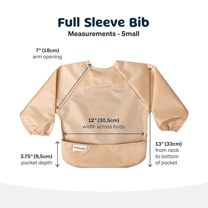 Tiny Twinkle Long Sleeve Bib for Babies & Toddlers – 2 Pack Waterproof Smock Bibs for Eating – Machine Washable & Mess-Proof, Baby Feeding Essential & Shower Must-Have (Sand Cinnamon,6–24M)