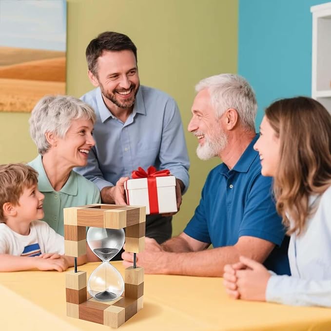 Sand Timer 60 Minute, Large Wooden Hourglass, 60 Min Wood Sand Clock Hour Glass, Reloj De Arena, Decorative Sandglass, Classrom,Office,Cooking, Black Sand