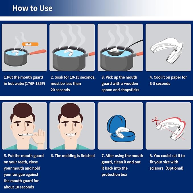 GlorySmile Mouth Guard for Clenching Teeth at Night, Upgraded Night Guards for Teeth Grinding, Pack of 8 Moldable Mouth Guard Stops Bruxism and Teeth Clenching 2 Sizes with Two Travel Cases