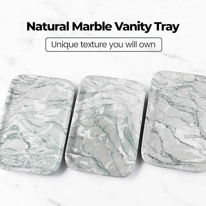 Vanity Tray, Marble Bathroom Tray Countertop, Decorative Dresser Organizer, Green Stone for Perfume Jewelry Holder Storage for Kitchen Sink(Light Green)