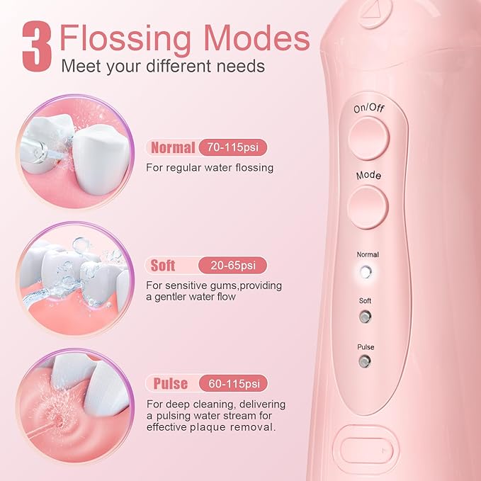 Nicefeel Water Dental Flosser Teeth Pick - Fast Charge Cordless Teeth Cleaner, 3 Modes Portable Oral Irrigator, IPX7 Waterproof Electric Water Dental Flosser for Tonsil Stone, 300ML Tank