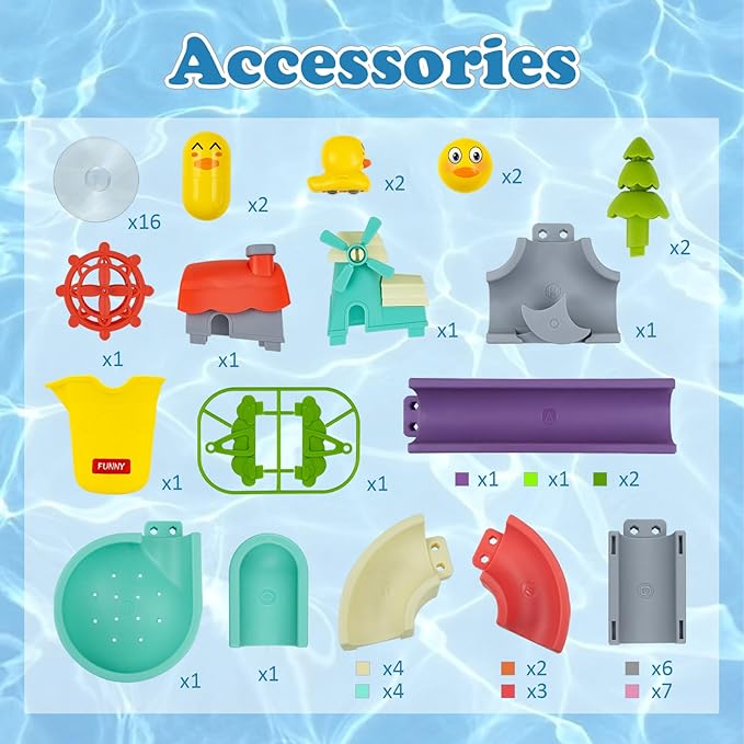 62 PCS Toddler Bath Toys for Kids, Fun Duck Slide Baths Toy, DIY Baby Shower Bathtub Toys Gifts for Kids Ages 4-8, Mold Free Baths Toy for Toddlers