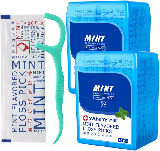 YANDY Mint Flossing Sticks, Individual Flossing Sticks (100 Count), Fresh Breath, Portable, Travel-Friendly