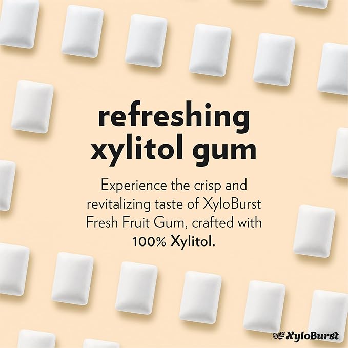 XyloBurst Gum | Xylitol Chewing Gum | Sugar Free, Gluten Free, Keto Friendly | Aspartame Free Gum For Oral Health | Fruit | 100-Count Jar