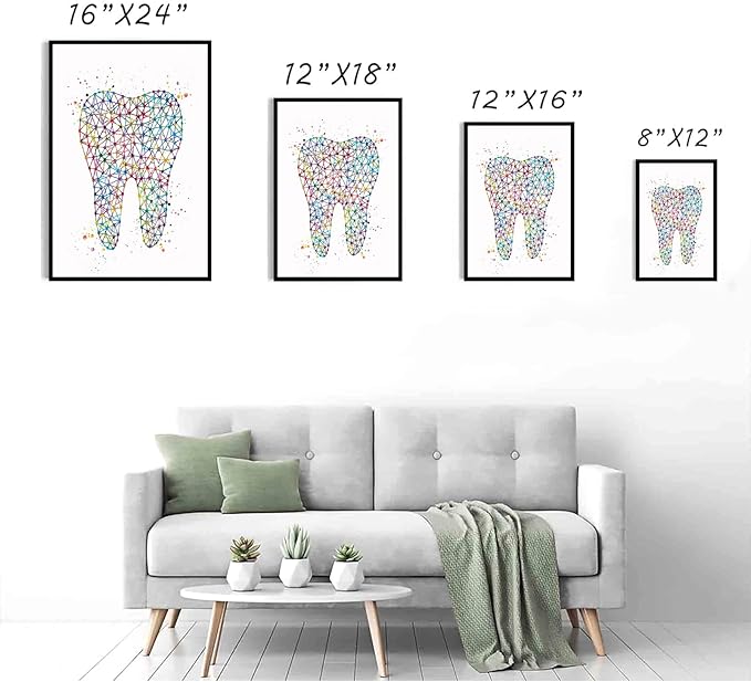 HFKSRJGW Medical Decor Artworks,Dental Art Watercolor Print Medical Art Molar Teeth Orthodontic Orthodontist Clinic Office Dentist Geometrical Art Dentistry Wall Art,16""x20""Framed Wall Art, white 5