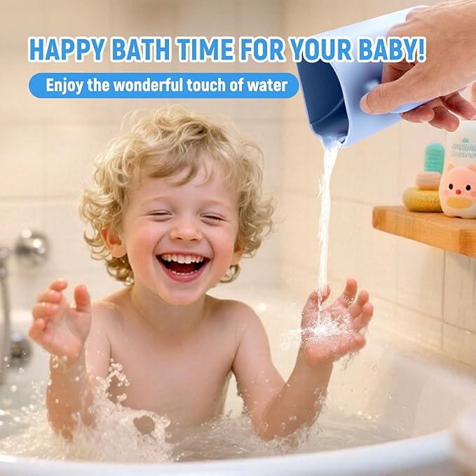 Baby Bath Rinse Cup with Suctions, 100% Food Grade Silicone, Rinser to Wash Hair and Body with Easy Grip Handle