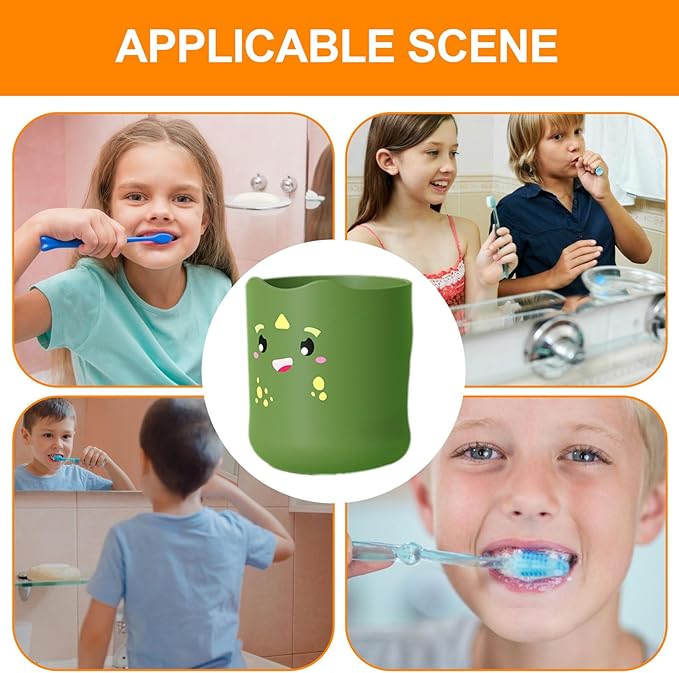 Kids Toothbrush Cup, 300ml Cartoon Toothpaste Holder and Cup, Kids Multi-Purpose Cup Mouthwash Cup Toothbrush Holder with Double Handles for Bathroom Vanity,Sink (A)
