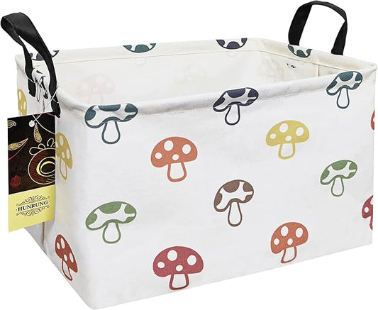 HUNRUNG Rectangle Storage Basket Cute Canvas Organizer Bin for Pet/Children Toys, Books, Clothes Perfect for Rooms/Playroom(REC-Color Mushroom)