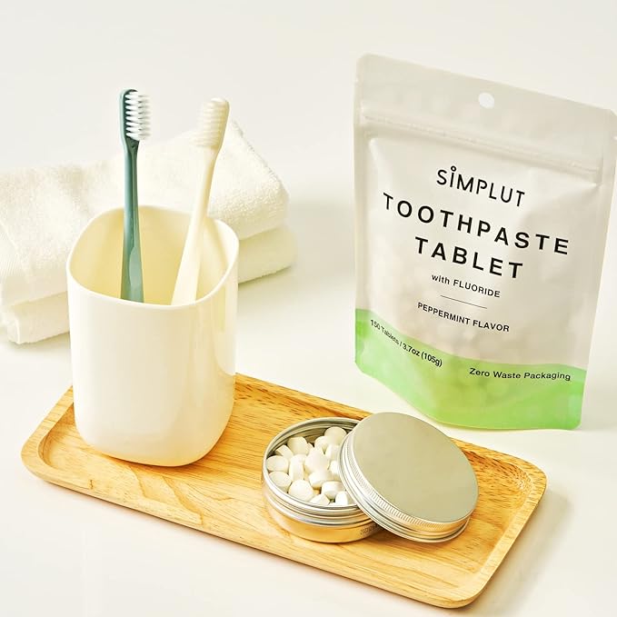 Chewable Toothpaste Tablets with Fluoride, 150 Pack - Travel Sized Oral Care, Eco Friendly Vegan Dental Tabs for Brushing - All Natural, SLS Free Ingredients for Adults - Peppermint Flavored