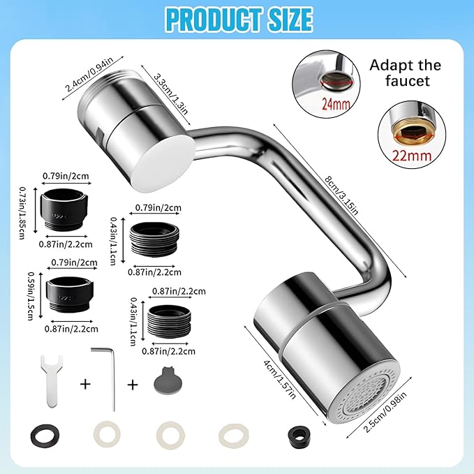 Universal Sink Faucet 1440° Rotatable Faucet Aerator Extension, U Shaped Faucet Extender for Toddlers 2 Modes Adjustable, Flexiflow 1080° Rotating Faucet Extender for Bathroom Sink/Kitchen(Silver)