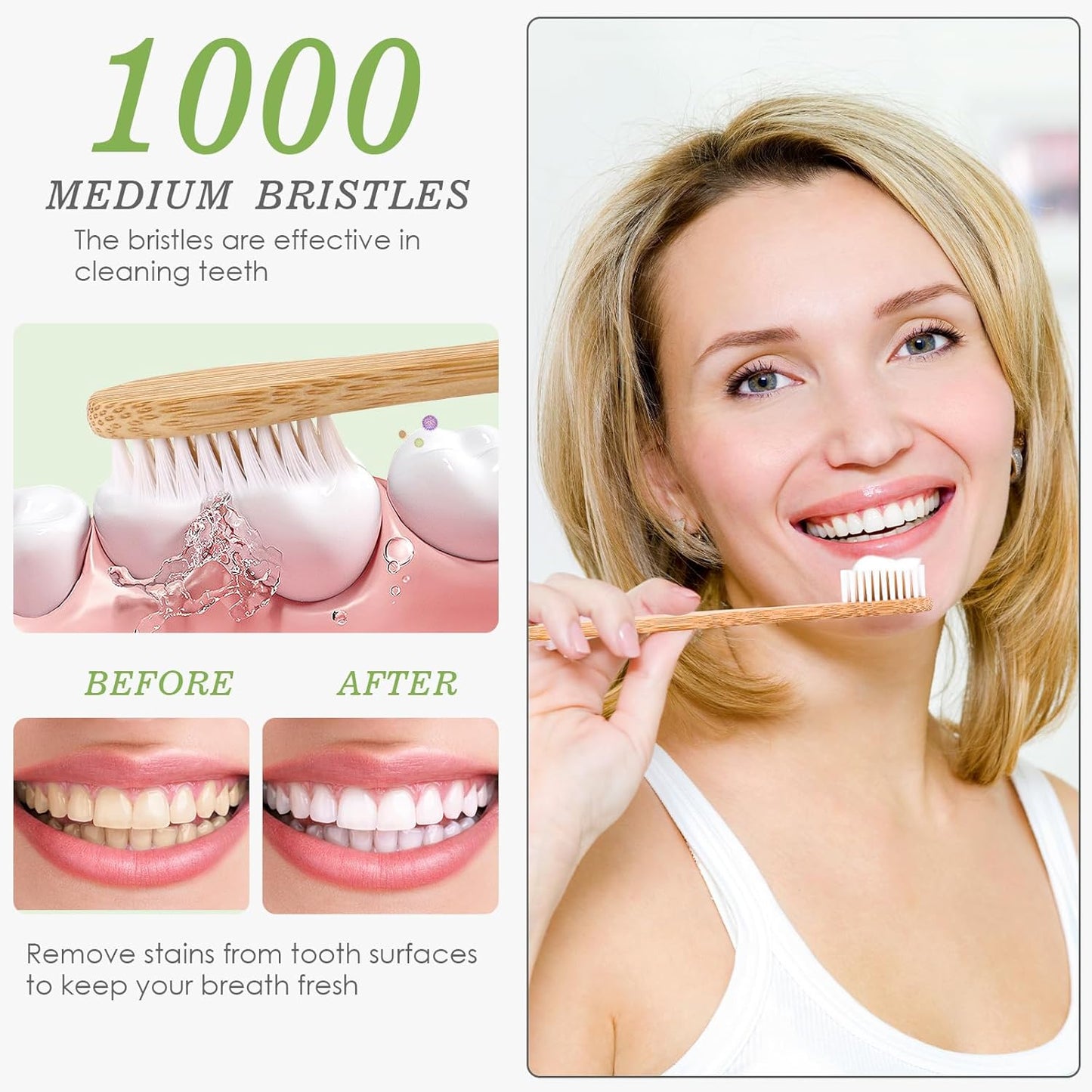 Navona 30 PCS Bamboo Toothbrushes Pack, BPA Free Medium Soft Bristles Toothbrushes for Adults, Eco-Friendly Natural Wooden Toothbrush Bulk, Box of Two Reusable Travel Toothbrush