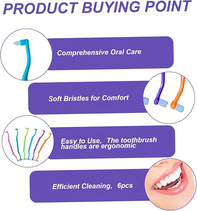 6PCS Braces Toothbrush, 2-in-1 Double Head Braces Brush for Interdental and Wisdom Teeth, Soft Single Tufted Orthodontic Toothbrush Orthodontic